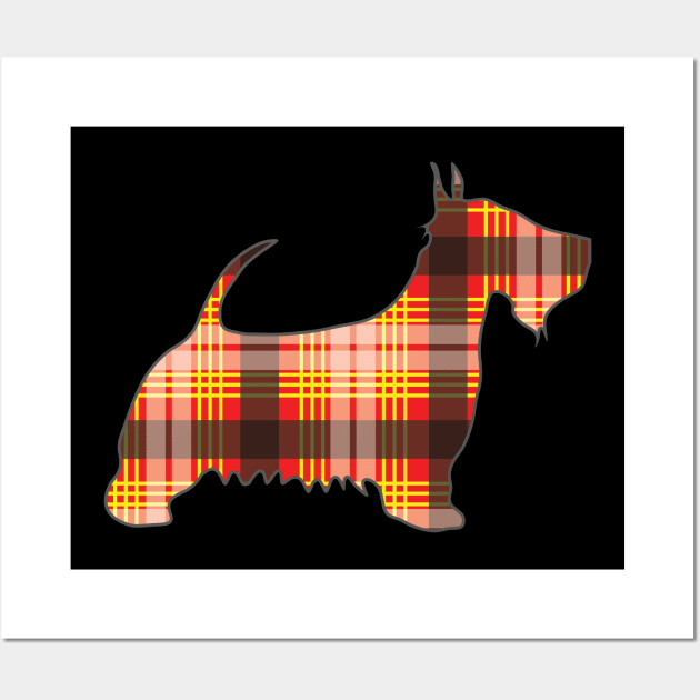 Red, Yellow and Black Tartan Scottish Terrier Dog Silhouette Wall Art by MacPean